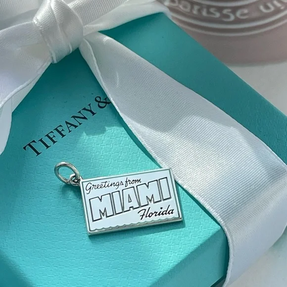 Tiffany Miami Postcard Charm in Sterling Silver NEW with box